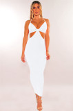 Sexy Solid Hollow Out Spaghetti Strap Long Dress MZ-2625