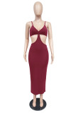 Sexy Solid Hollow Out Spaghetti Strap Long Dress MZ-2625