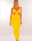 Sexy Solid Hollow Out Spaghetti Strap Long Dress MZ-2625