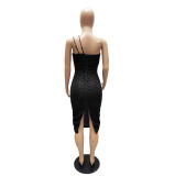 Sexy Ruched Split Spaghetti Strap Bodycon Club Dress MZ-2626