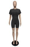 Casual Solid Short Sleeve Two Piece Shorts Set MZ-2629