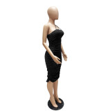 Sexy Ruched Split Spaghetti Strap Bodycon Club Dress MZ-2626