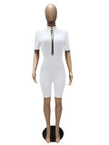 Casual Solid Short Sleeve Zipper Romper MZ-2627