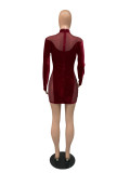 Sexy Velvet Mesh Patchwork Long Sleeve Mini Dress MZ-2606