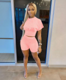 Casual Solid Short Sleeve Two Piece Shorts Set MZ-2629
