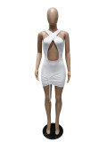 Sexy Solid Hollow Sleeveless Drawstring Club Dress MZ-2635