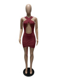 Sexy Solid Hollow Sleeveless Drawstring Club Dress MZ-2635