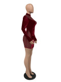 Sexy Velvet Mesh Patchwork Long Sleeve Mini Dress MZ-2606