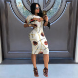 Sexy Printed Short Sleeve Slim Midi Dress MZ-2630