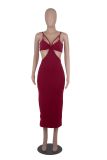 Sexy Solid Hollow Spaghetti Strap Midi Dress MZ-2653