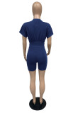 Casual Solid Short Sleeve Two Piece Shorts Set MZ-2629