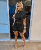 Casual Solid Short Sleeve Two Piece Shorts Set MZ-2629