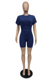 Casual Solid Short Sleeve Two Piece Shorts Set MZ-2629