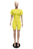 Casual Solid Slim-Waist Sports Two Piece Shorts Set MZ-2888