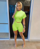 Casual Solid Slim-Waist Sports Two Piece Shorts Set MZ-2888