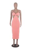 Sexy Solid Hollow Spaghetti Strap Midi Dress MZ-2653