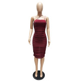 Sexy Ruched Split Spaghetti Strap Bodycon Club Dress MZ-2626