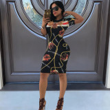 Sexy Printed Short Sleeve Slim Midi Dress MZ-2630