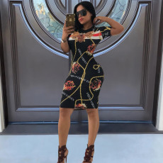 Sexy Printed Short Sleeve Slim Midi Dress MZ-2630