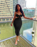 Sexy Solid Hollow Spaghetti Strap Midi Dress MZ-2653