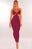 Sexy Solid Hollow Out Spaghetti Strap Long Dress MZ-2625