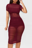 Sexy Mesh See Through Ruched Club Dress With Underwear MZ-2641