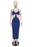 Sexy Solid Hollow Out Spaghetti Strap Long Dress MZ-2625