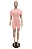 Casual Solid Short Sleeve Two Piece Shorts Set MZ-2629