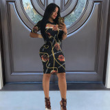 Sexy Printed Short Sleeve Slim Midi Dress MZ-2630