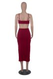 Sexy Solid Hollow Spaghetti Strap Midi Dress MZ-2653