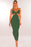 Sexy Solid Hollow Out Spaghetti Strap Long Dress MZ-2625
