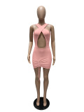 Sexy Solid Hollow Sleeveless Drawstring Club Dress MZ-2635