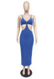 Sexy Solid Hollow Out Spaghetti Strap Long Dress MZ-2625