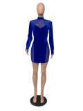 Sexy Velvet Mesh Patchwork Long Sleeve Mini Dress MZ-2606