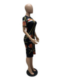 Sexy Printed Short Sleeve Slim Midi Dress MZ-2630