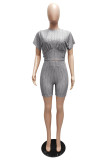Casual Solid Slim-Waist Sports Two Piece Shorts Set MZ-2888