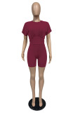 Casual Solid Short Sleeve Two Piece Shorts Set MZ-2629