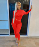 Solid Long Sleeve Slim-Waist Two Piece Pants Set MZ-0119
