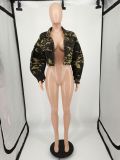 Plus Size Camo Print Full Sleeve Short Jacket YIM-212