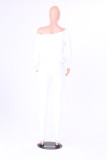 Solid Oblique Shoulder Long Sleeve 2 Piece Pants Set MZ-2254