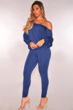 Solid Oblique Shoulder Long Sleeve 2 Piece Pants Set MZ-2254