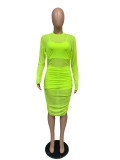 Sexy Mesh See Through Club Dress+Cami Top+Shorts 3 Piece Sets MZ-2482