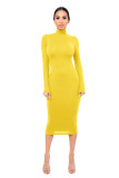 Solid Turtleneck Long Sleeve Thick Slim Midi Dress MZ-2589