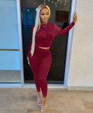 Solid Long Sleeve Slim-Waist Two Piece Pants Set MZ-0119