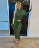 Solid Long Sleeve Slim-Waist Two Piece Pants Set MZ-0119