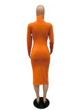Solid Turtleneck Long Sleeve Thick Slim Midi Dress MZ-2589