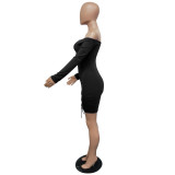 Sexy  Off Shoulder Long Sleeve Drawstring Thick Mini Dress MZ-2480