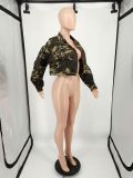 Plus Size Camo Print Full Sleeve Short Jacket YIM-212