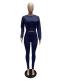 Solid Long Sleeve Slim-Waist Two Piece Pants Set MZ-0119