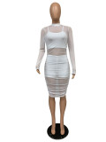 Sexy Mesh See Through Club Dress+Cami Top+Shorts 3 Piece Sets MZ-2482